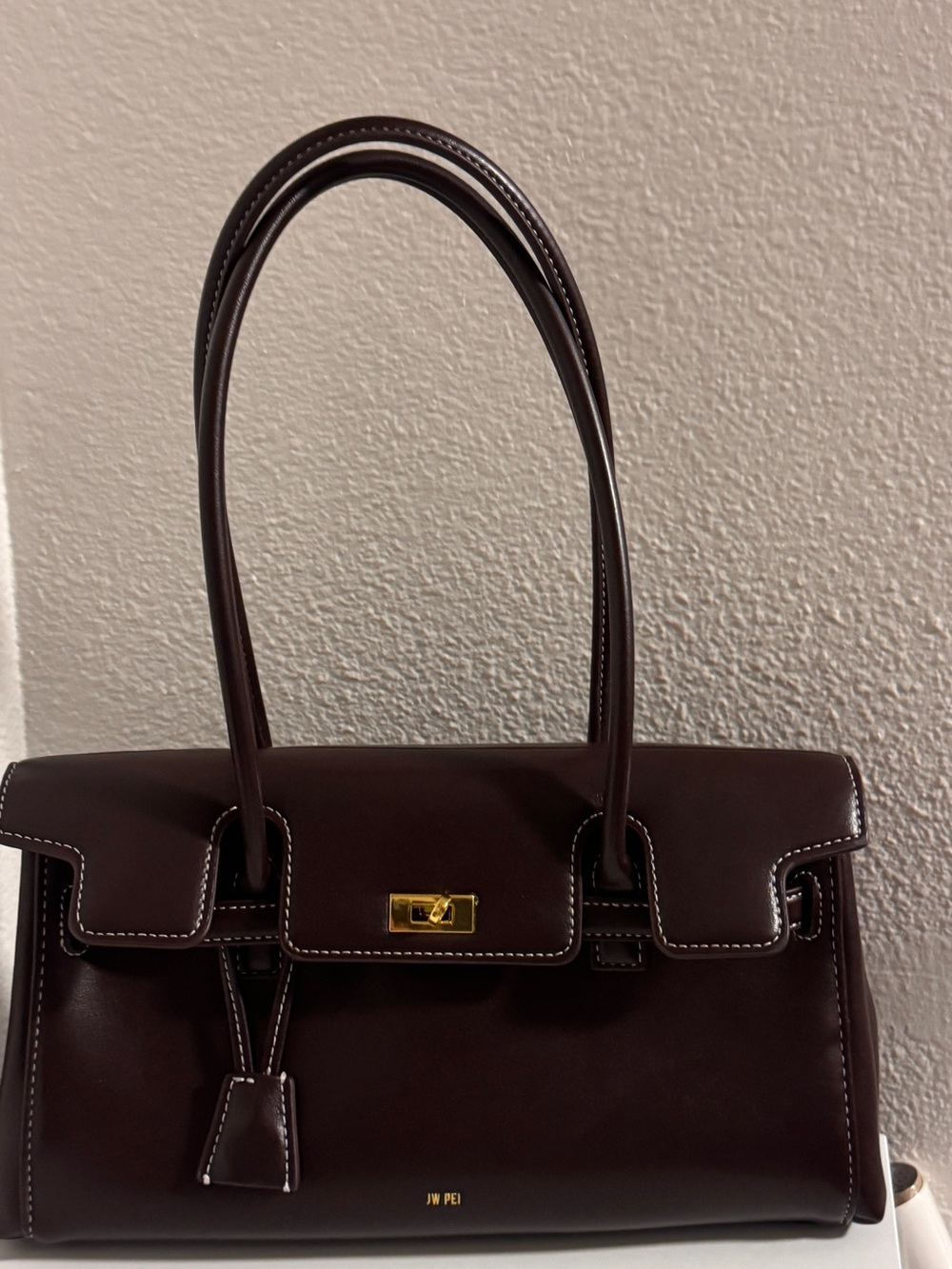 JW PEI Dark Brown Structured Top-Handle Shoulder Bag with Gold Hardware - Picture 8 of 8